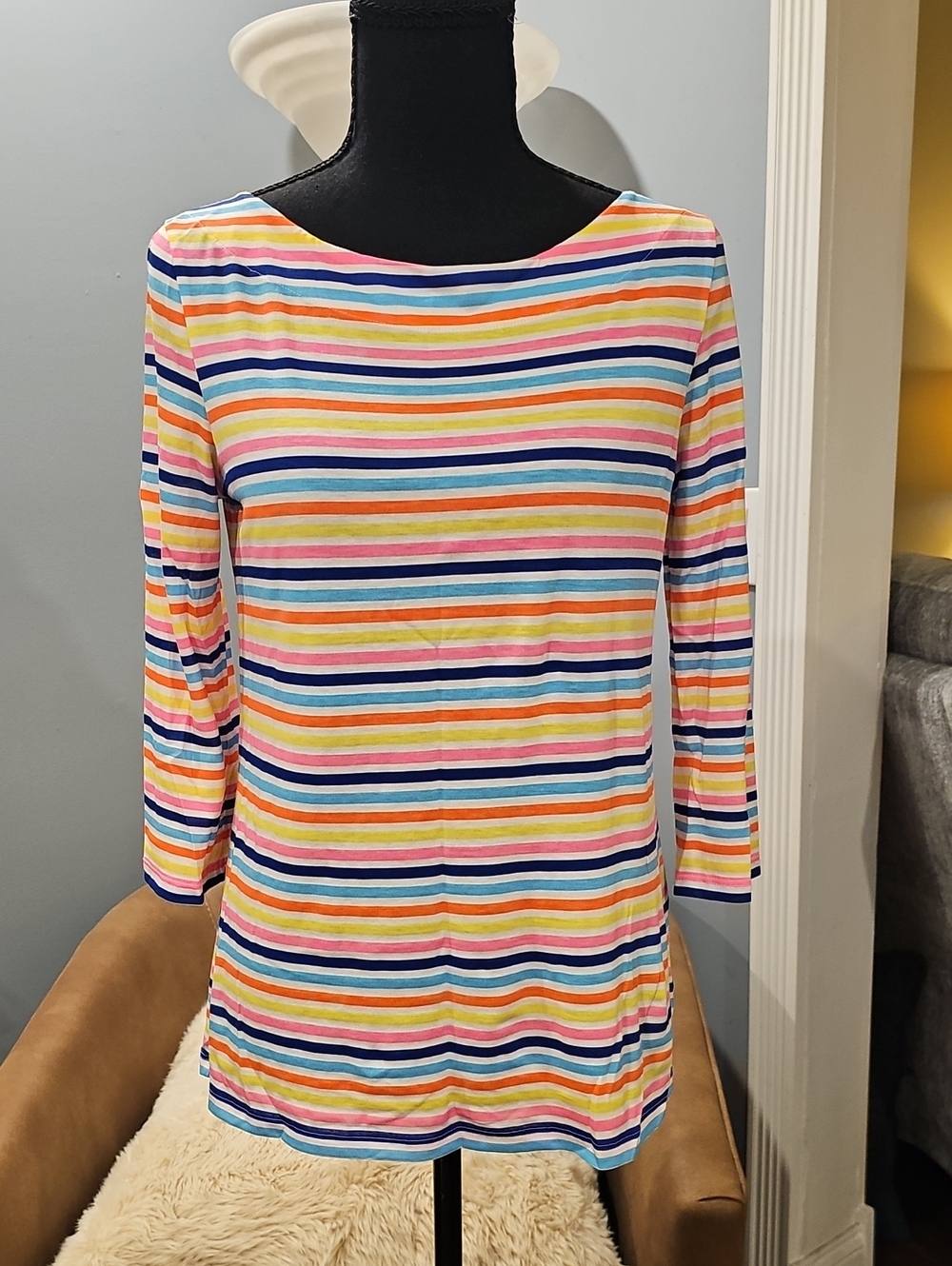 Lilly Pulitzer Waverly Cotton Top Island Stripe Size XS 3/4 Sleeve EUC